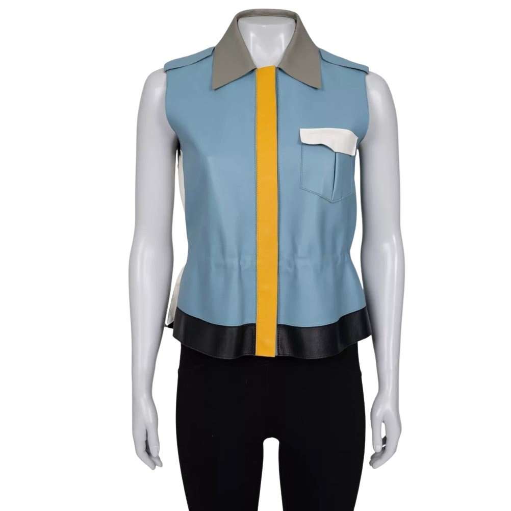 Fendi Fendi Blue Leather Multicolor Vest, Size IT40/S Pre-owned Blue Leather Good condition - Front View