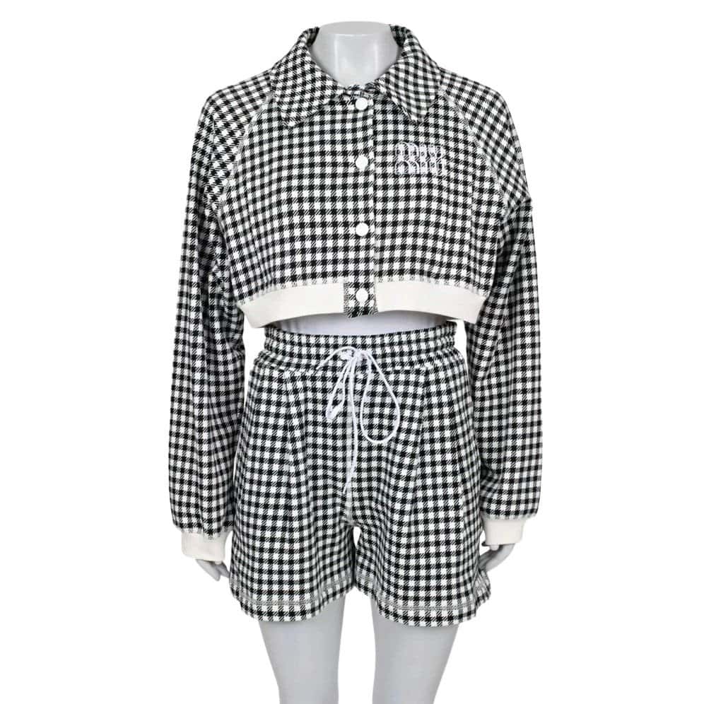 Miu Miu Miu Miu Houndstooth Cotton Suit with Shorts - Size S Pre-owned Black Cotton Never worn, with tag - Front View