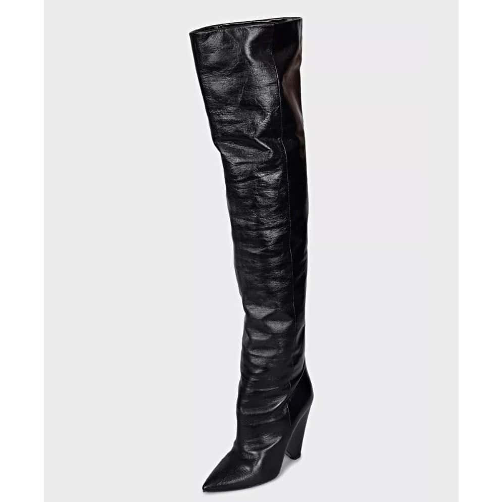 Saint Laurent Saint Laurent Niki Black Leather Wedge Over-the-Knee Boots Sz.38 Black Leather Good condition - Back View