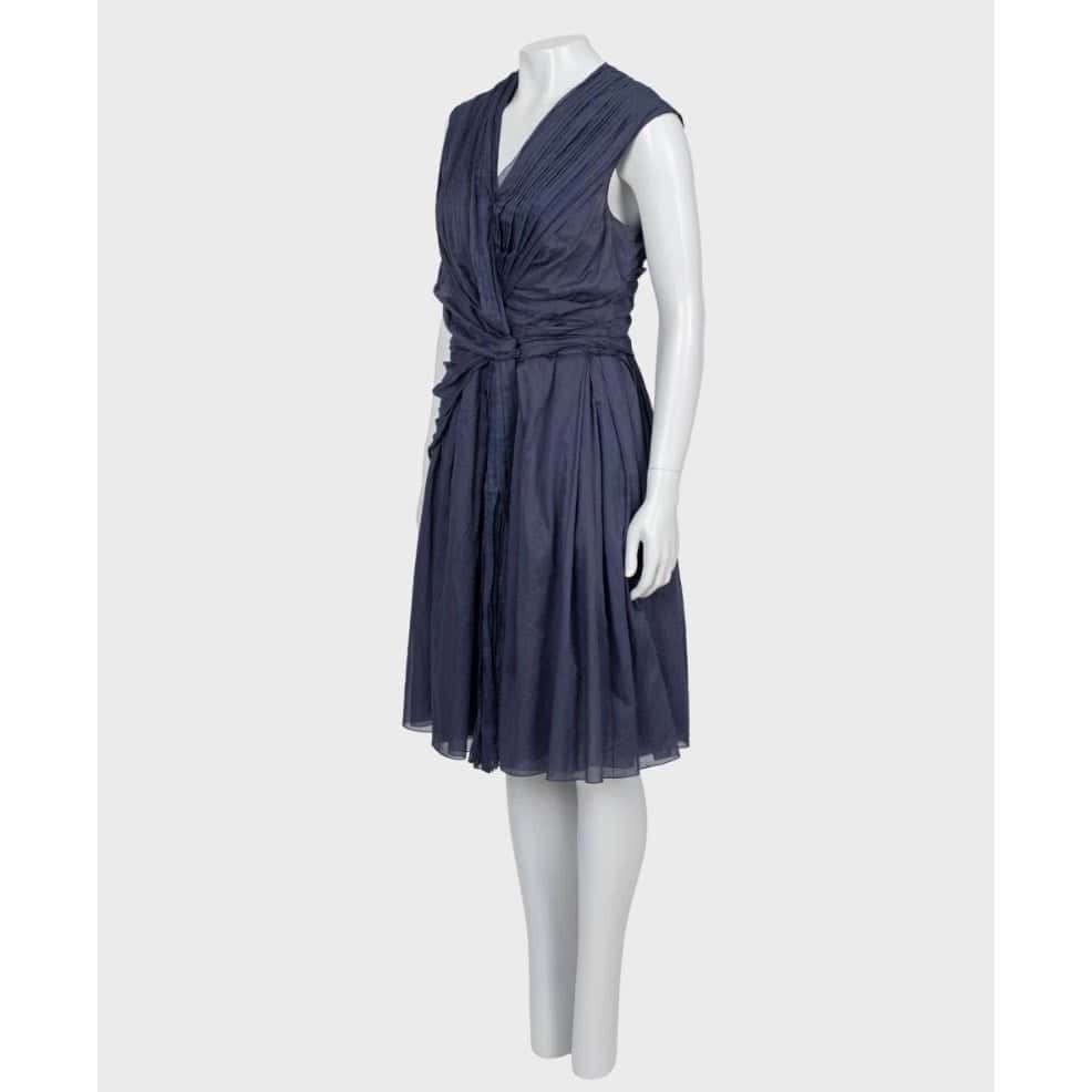 Prada Prada Blue Draped Cotton Fitted Dress - Size 46 pre-owned Blue Cotton Good condition - Back View