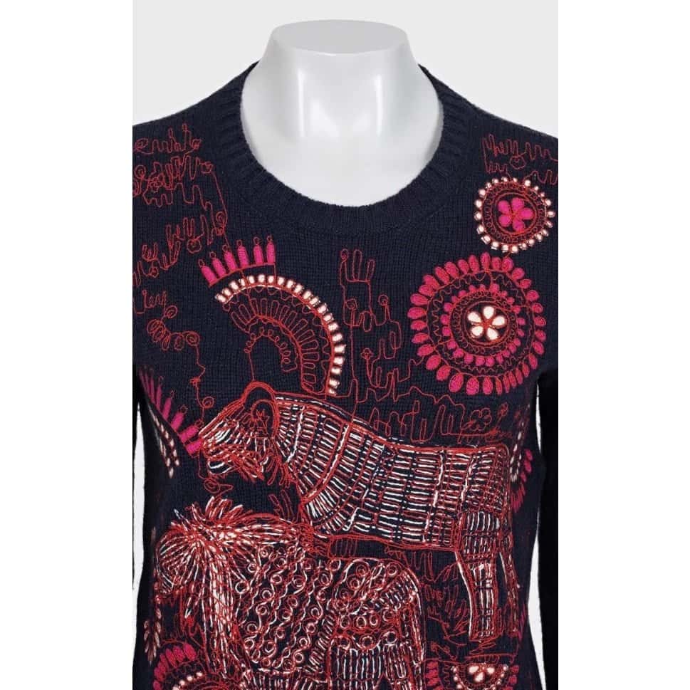 Christian Dior Christian Dior Blue Cashmere Embroidered Jumper 38/M pre-owned Red Wool Good condition - Model View
