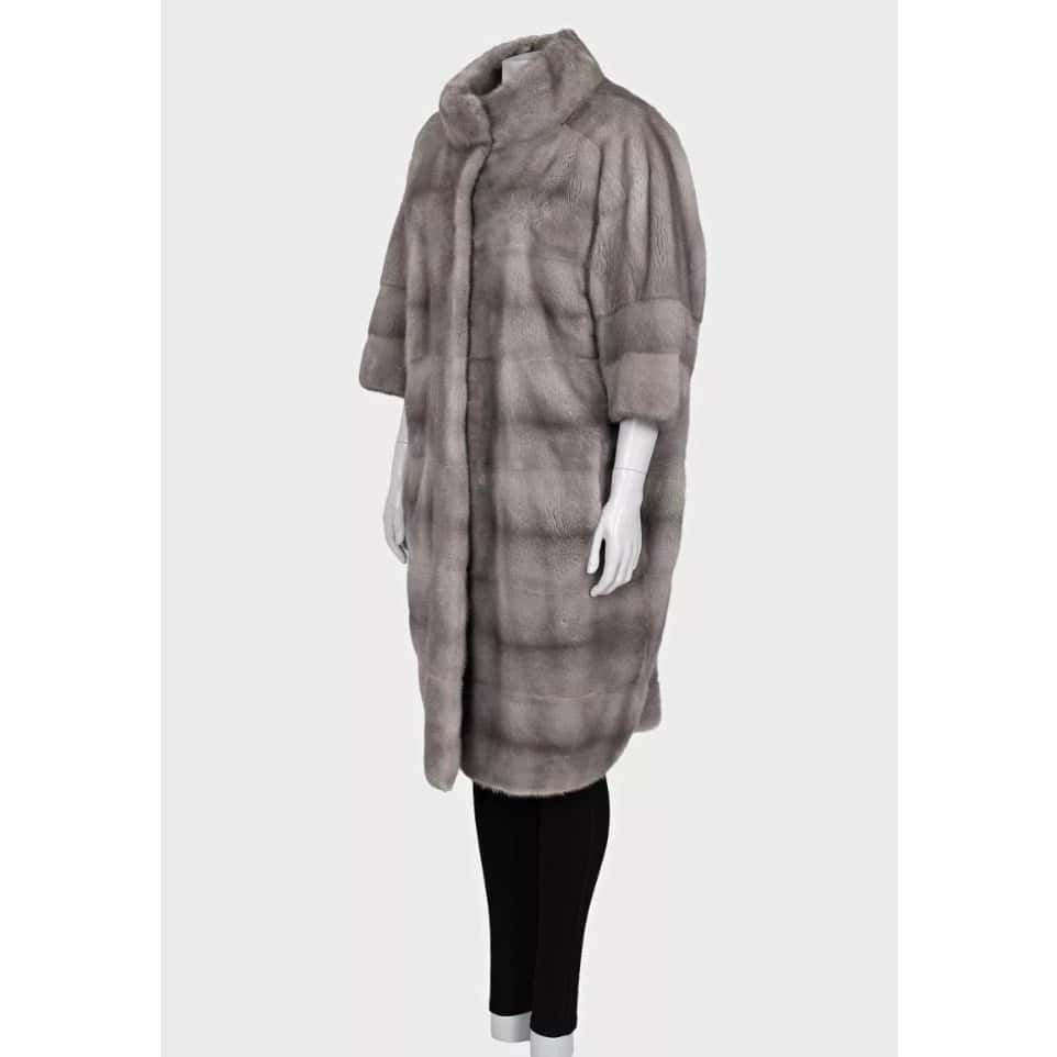 Gianfranco Ferré Gianfranco Ferre Gray Faux Fur Coat High Collar Sz L pre-owned Grey Good condition - Back View