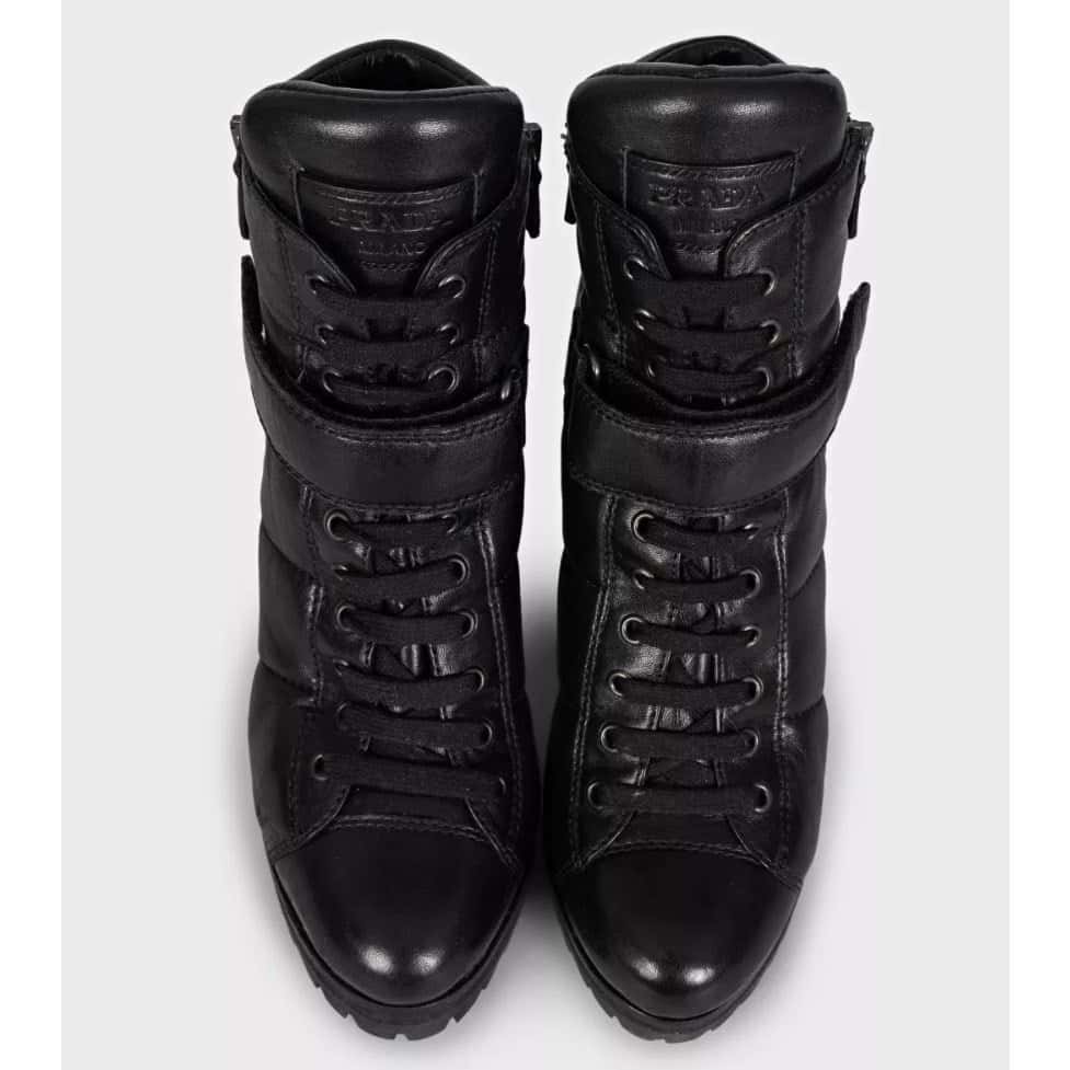 Prada Prada Sport Black Leather Ankle Boots Size 37.5 pre-owned Black Leather Good condition - Back View