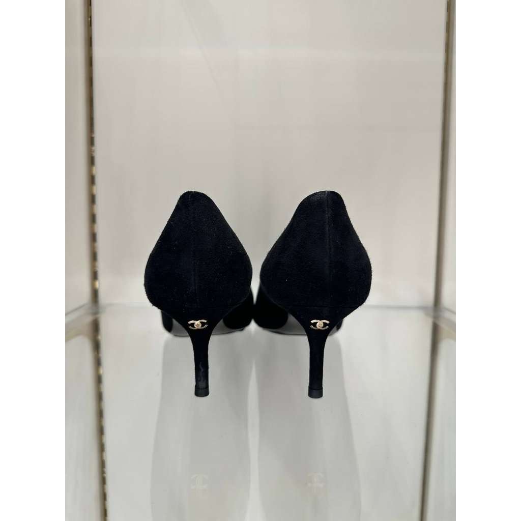 Chanel Chanel Black Suede Textile Pointed Toe Pumps 41 Pre-owned Black Suede Good condition - Inside View