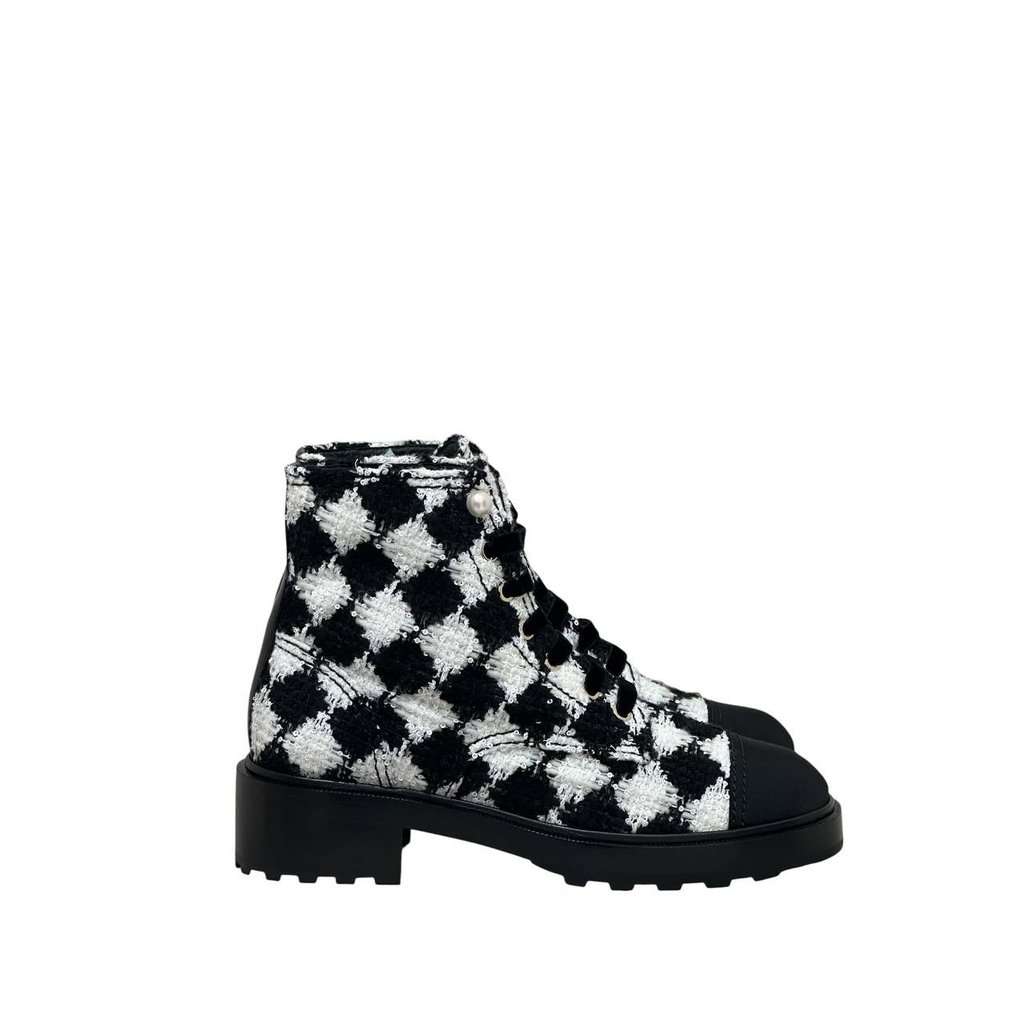 Chanel NWOB Chanel Grosgrain Tweed Combat Boots - Sz 41Pre-owned MultiColor Tweed Never worn - Back View