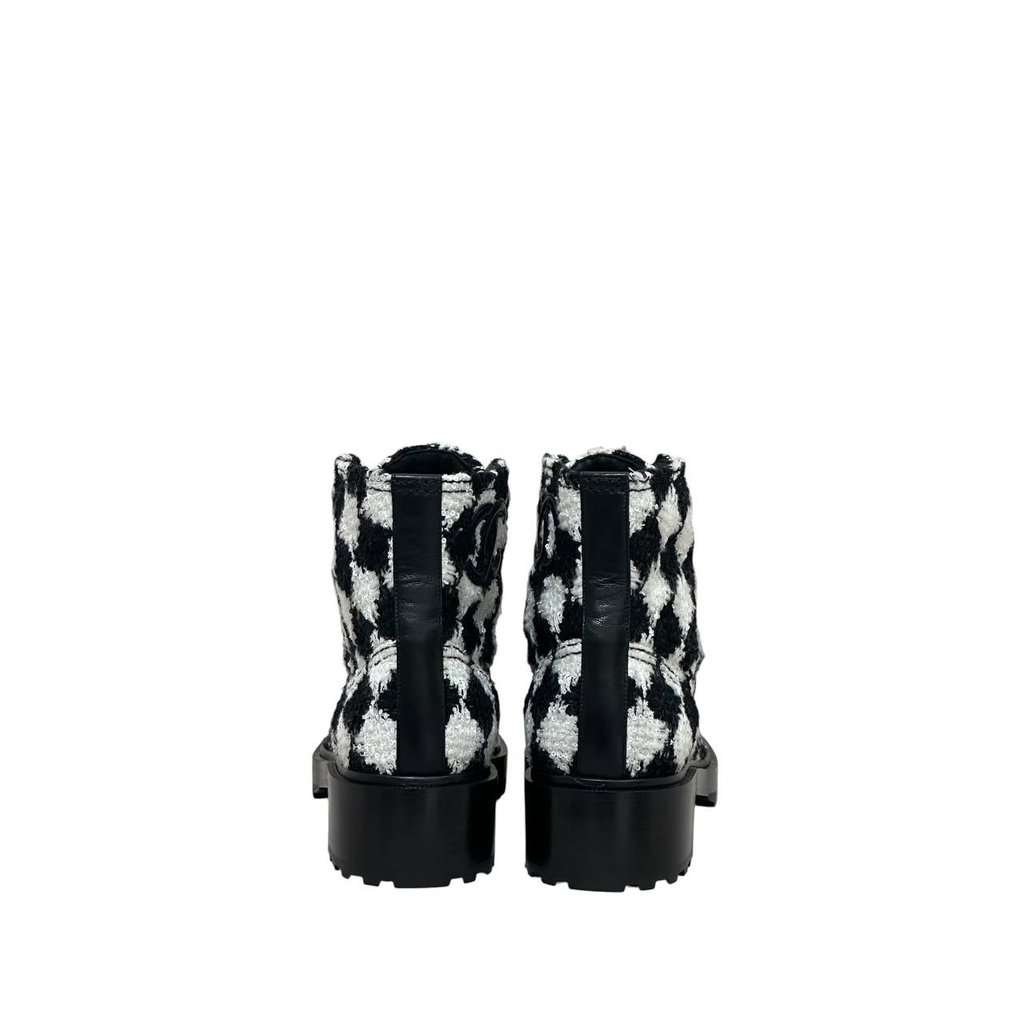 Chanel NWOB Chanel Grosgrain Tweed Combat Boots - Sz 41Pre-owned MultiColor Tweed Never worn - Model View