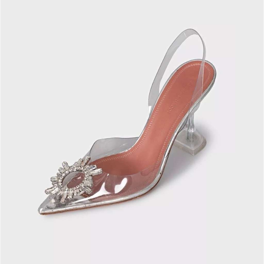 Amina Muaddi Amina Muaddi Begum Clear Slingbacks - Size 38 Pre-owned Silver Leather Good condition - Inside View