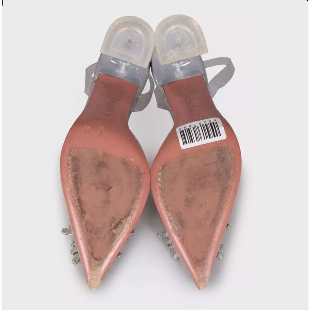 Amina Muaddi Amina Muaddi Begum Clear Slingbacks - Size 38 Pre-owned Silver Leather Good condition - Box View