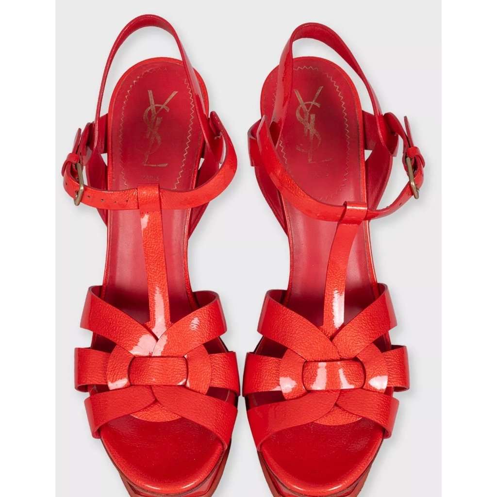 Saint Laurent Saint Laurent Red Leather Tribute Sandals - Size 40 pre-owned Red Leather Good condition - Back View