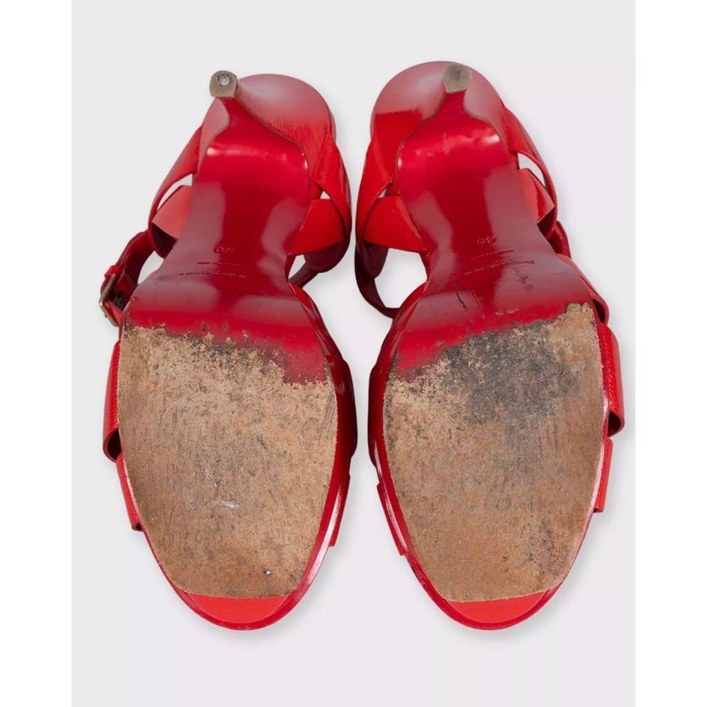 Saint Laurent Saint Laurent Red Leather Tribute Sandals - Size 40 pre-owned Red Leather Good condition - Box View