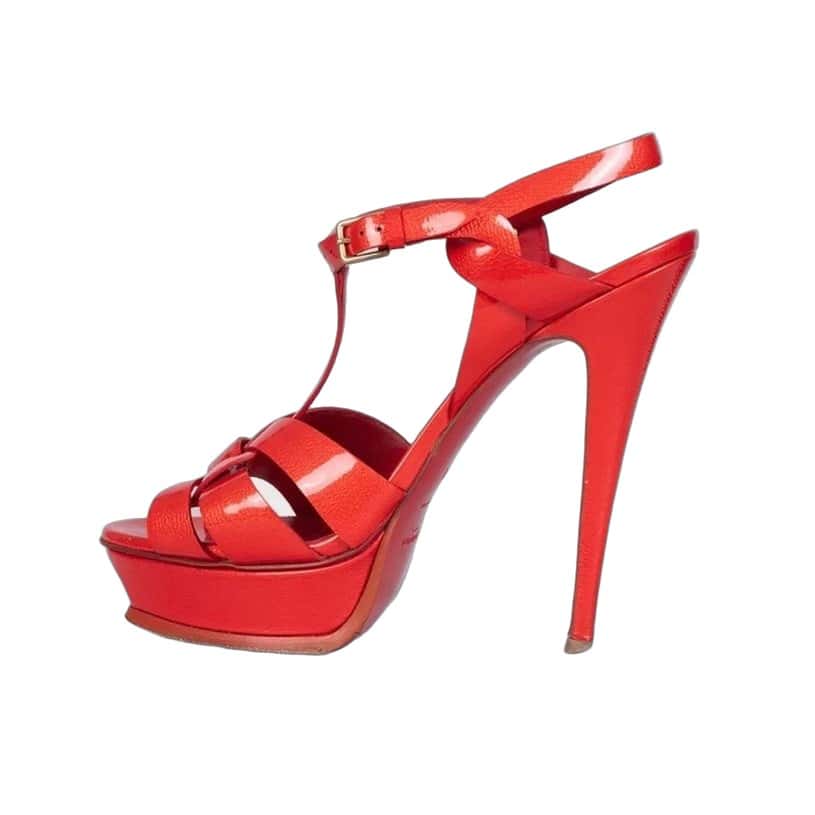 Saint Laurent Saint Laurent Red Leather Tribute Sandals - Size 40 pre-owned Red Leather Good condition - Front View