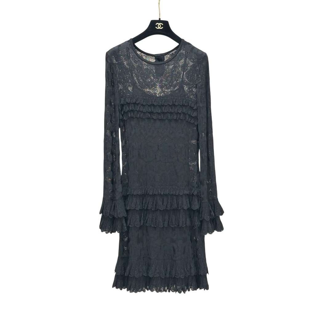 Chanel Chanel 2020 Black Viscose Tiered Ruffle Dress sz.40 pre-owned Black Good condition - Box View