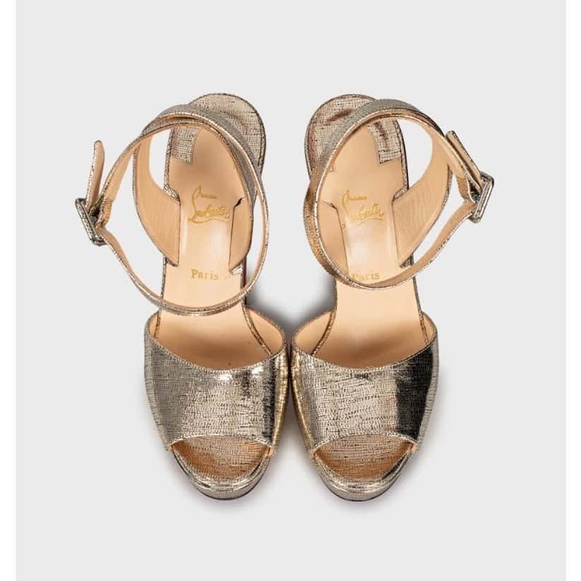 Christian Louboutin Christian Louboutin Gold Print Stiletto Sandals Size 36 Pre-owned Gold Leather Good - Back View