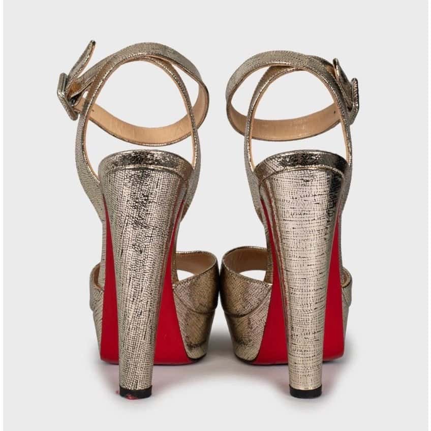 Christian Louboutin Christian Louboutin Gold Print Stiletto Sandals Size 36 Pre-owned Gold Leather Good - Model View