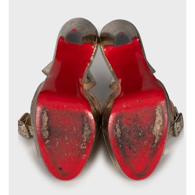 Christian Louboutin Christian Louboutin Gold Print Stiletto Sandals Size 36 Pre-owned Gold Leather Good - Box View