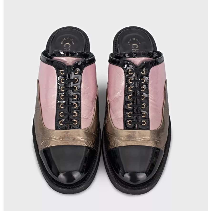 Chanel Chanel Tricolor Lace-Up Clogs Sz.38.5 Pre-owned Black Lace Good condition - Back View