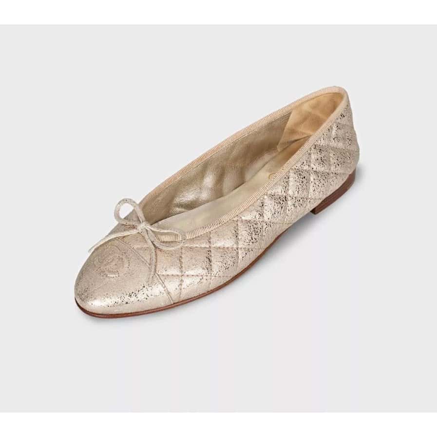 Chanel Chanel Quilted Gold Leather Ballerina Flats - Size 38.5 Pre-owned Gold Leather Good - Inside View