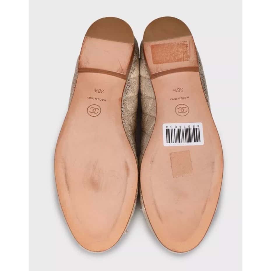 Chanel Chanel Quilted Gold Leather Ballerina Flats - Size 38.5 Pre-owned Gold Leather Good - Box View