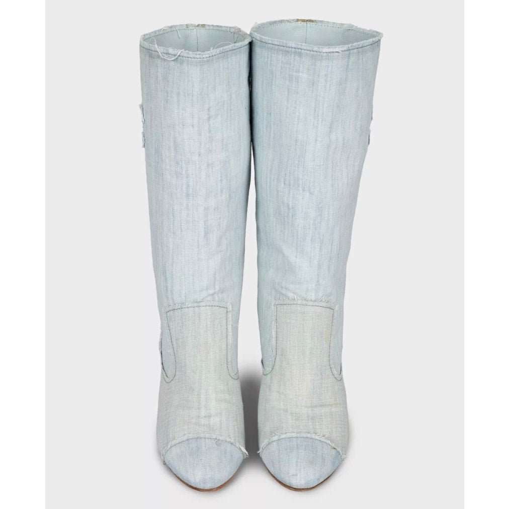 Chanel Chanel Logo Denim Ankle Boots - EU 39.5  Pre-owned Blue Denim Good - Back View