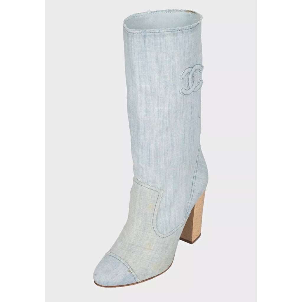 Chanel Chanel Logo Denim Ankle Boots - EU 39.5  Pre-owned Blue Denim Good - Inside View