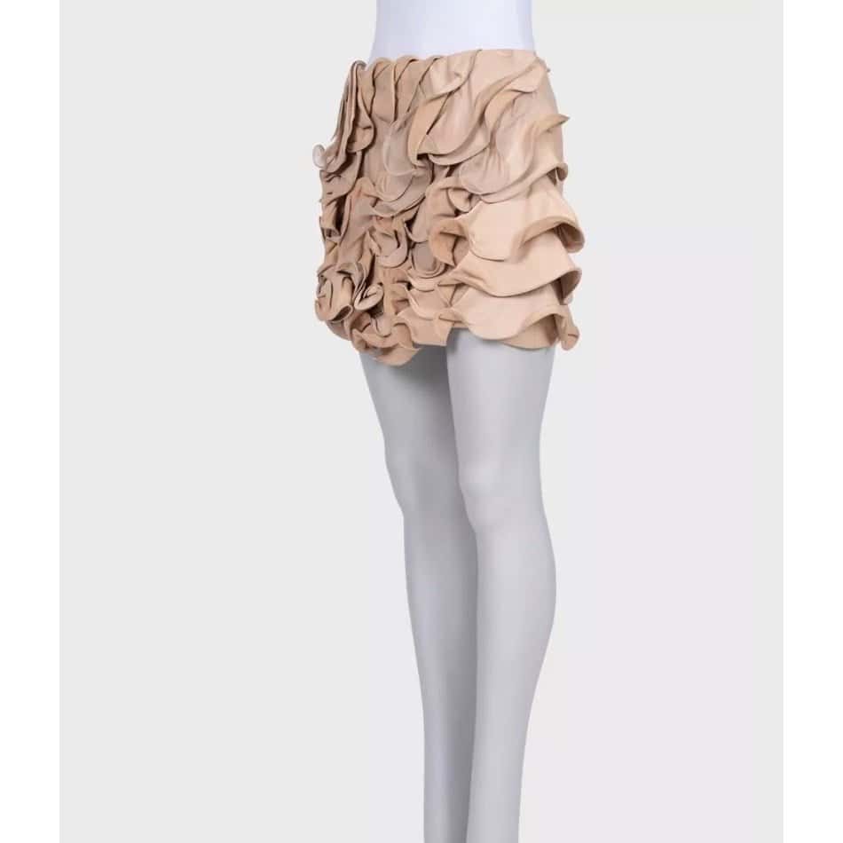 Valentino Valentino Beige Leather & Silk Mini Skirt Size M Pre-owned Beige Leather Good - Back View