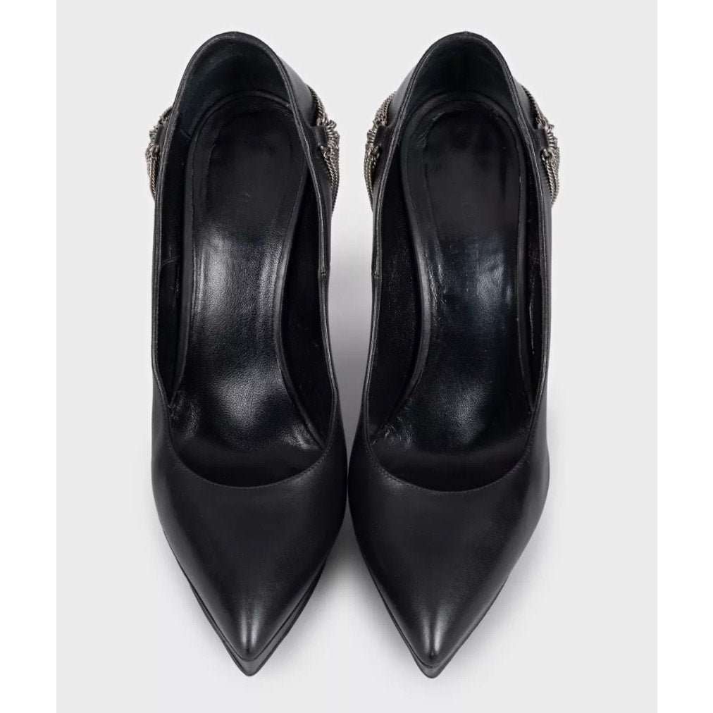 Saint Laurent Saint Laurent Chain-Detail Black Leather Heels Sz.37 Pre-owned Black Leather Good - Back View
