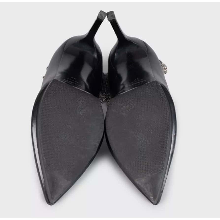 Saint Laurent Saint Laurent Chain-Detail Black Leather Heels Sz.37 Pre-owned Black Leather Good - Box View