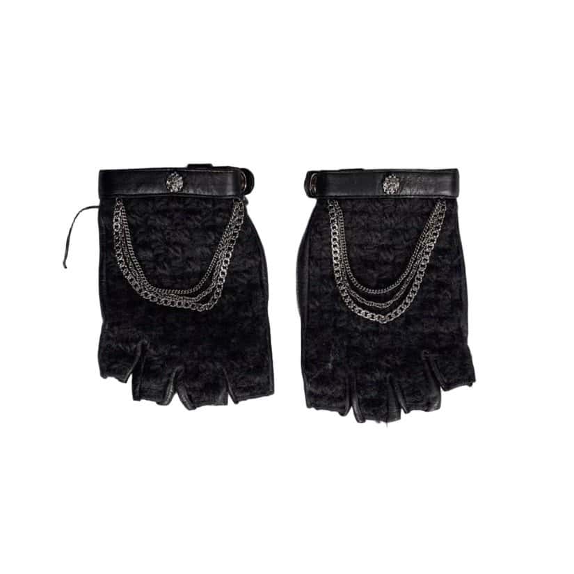 Chanel Chanel Black Leather Chain Detail Fingerless Gloves Mittens Sz.7.5 Pre-owned Black Leather Good condition - Front View
