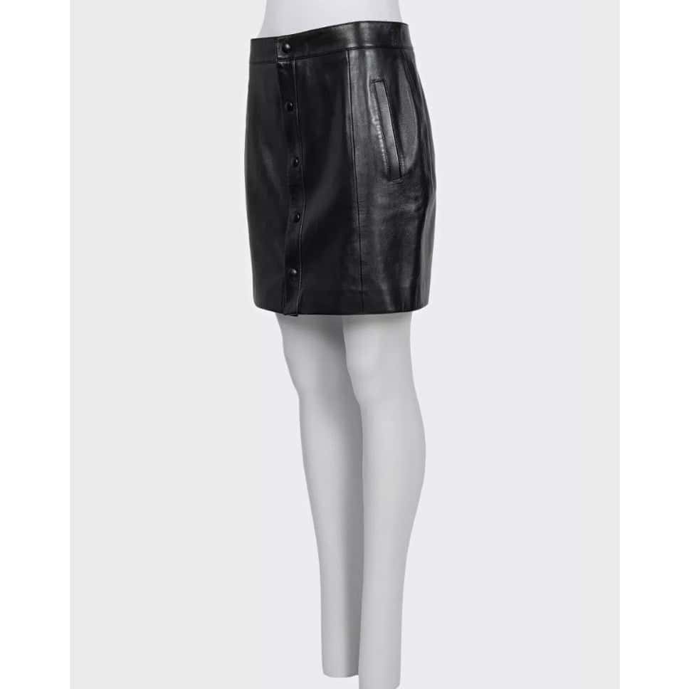 Saint Laurent Saint Laurent Black Leather A-Line Button-Up Skirt Sz 42 Pre-owned Black Leather Good - Back View