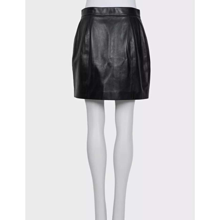 Saint Laurent Saint Laurent Black Leather A-Line Button-Up Skirt Sz 42 Pre-owned Black Leather Good - Inside View