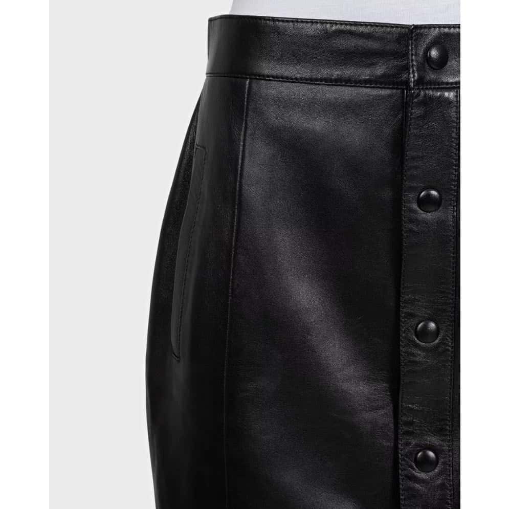 Saint Laurent Saint Laurent Black Leather A-Line Button-Up Skirt Sz 42 Pre-owned Black Leather Good - Model View
