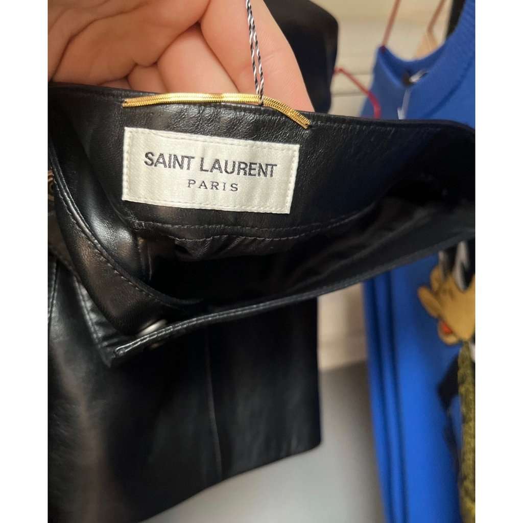 Saint Laurent Saint Laurent Black Leather A-Line Button-Up Skirt Sz 42 Pre-owned Black Leather Good - Box View