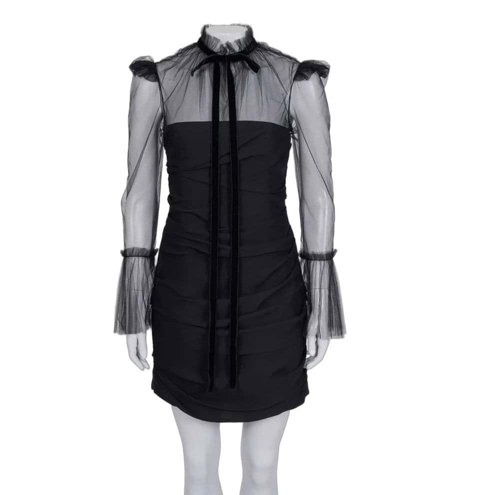 Khaite Khaite Black Silk Cocktail Dress with Sheer Sleeves XS pre-owned Black Silk Never worn - Front View