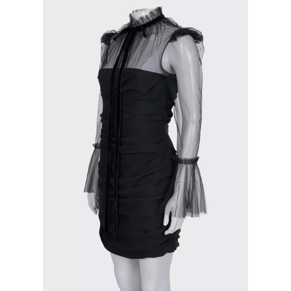 Khaite Khaite Black Silk Cocktail Dress with Sheer Sleeves XS pre-owned Black Silk Never worn - Back View