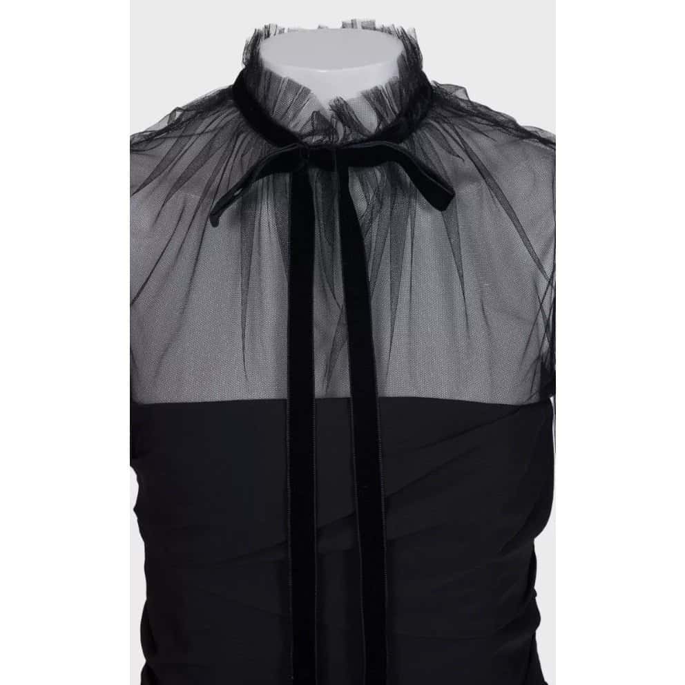 Khaite Khaite Black Silk Cocktail Dress with Sheer Sleeves XS pre-owned Black Silk Never worn - Model View