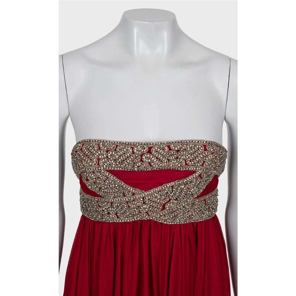 Marchesa Marchesa Red Silk Crystal Embellished Maxi Dress Sz 6/M pre-owned Red Silk Good condition - Model View