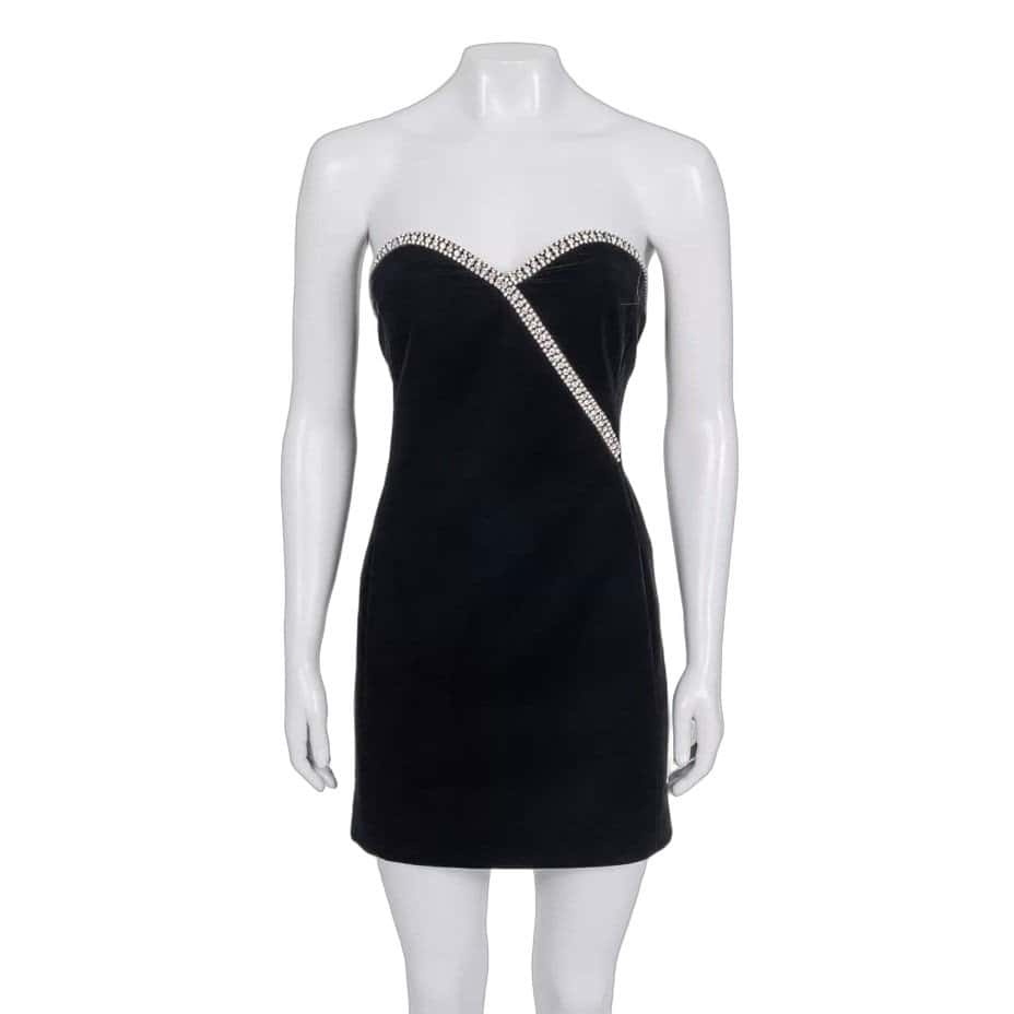 Saint Laurent Saint Laurent Black Crystal Embellished Dress Sz.34XS Pre-owned Black Silk Never worn - Front View