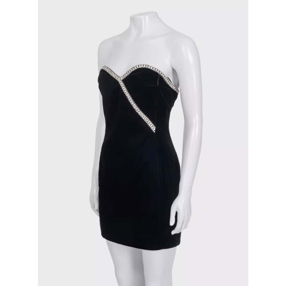 Saint Laurent Saint Laurent Black Crystal Embellished Dress Sz.34XS Pre-owned Black Silk Never worn - Back View