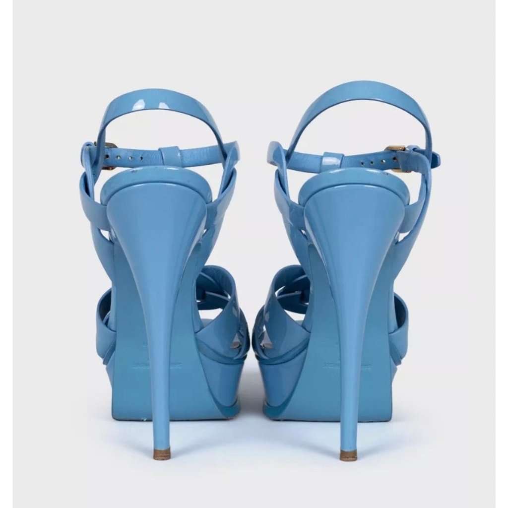 Saint Laurent Saint Laurent Tribute Blue Leather Platform Sandals Sz.38 Blue Leather Good - Model View