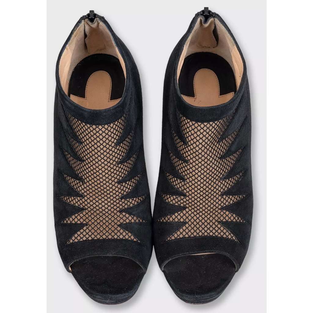 Christian Louboutin Christian Louboutin Black Suede Open-Toe Booties Sz.37 pre-owned Black Suede Good - Back View