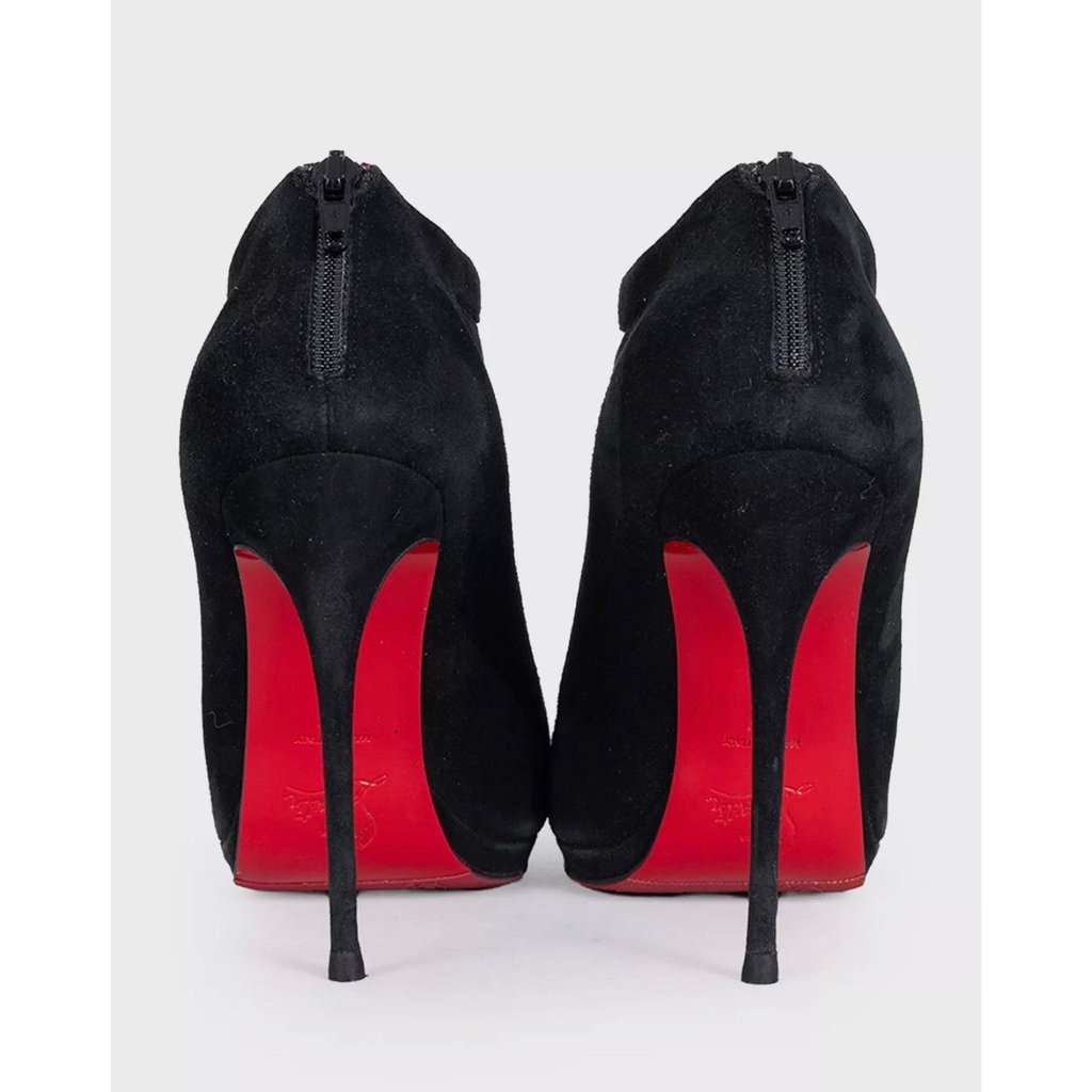 Christian Louboutin Christian Louboutin Black Suede Open-Toe Booties Sz.37 pre-owned Black Suede Good - Model View