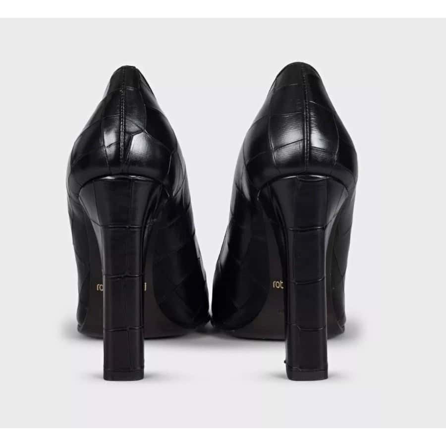 Roberto Cavalli Roberto Cavalli Black Embossed Leather Block Heel Pumps Sz.36 Pre-owned Black Leather Good - Model View