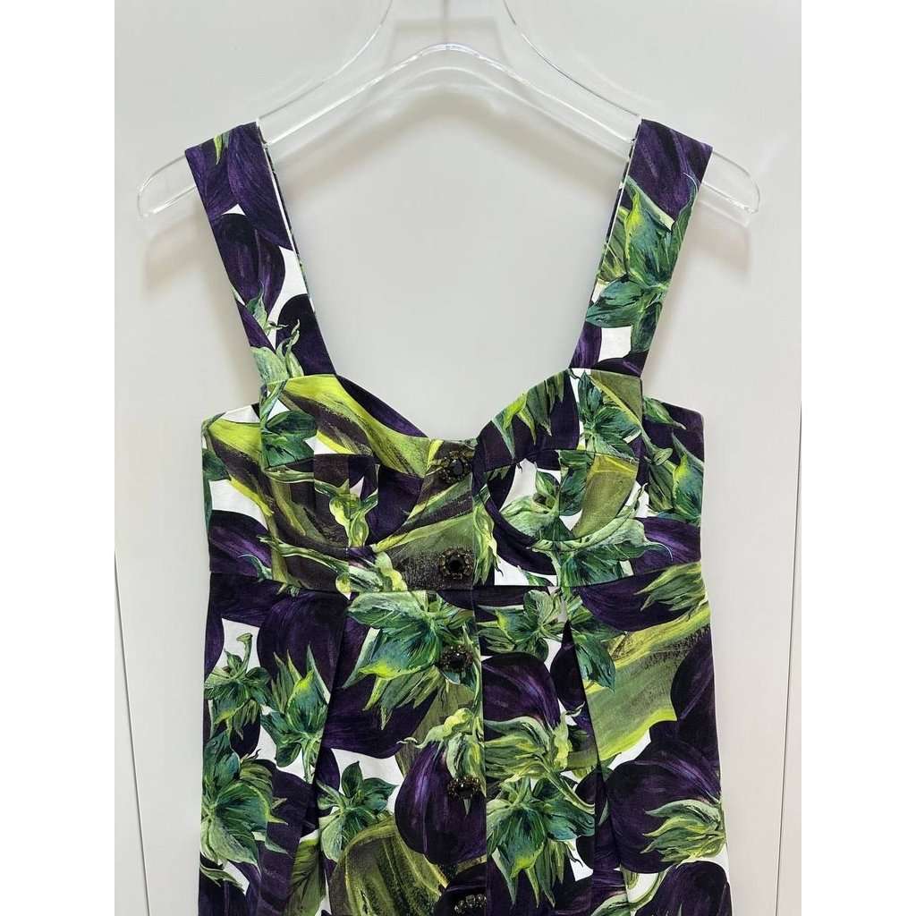 Dolce & Gabbana Dolce & Gabbana Vibrant Botanical Print Cotton Blend Dress Sz.40 pre-owned Black Cotton Good - Inside View