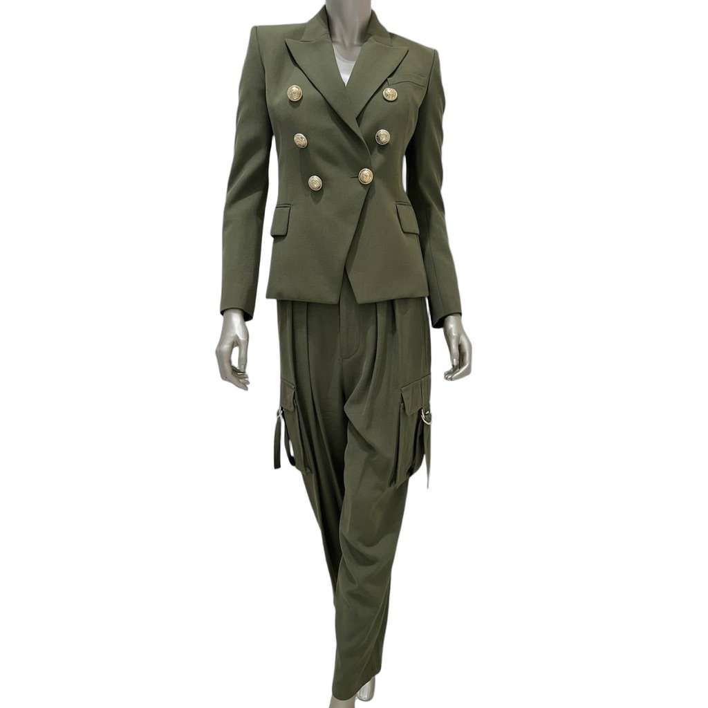 Balmain Balmain Green Twill Suit - EU 36 (S) Pre-owned Green Cotton Good condition - Front View