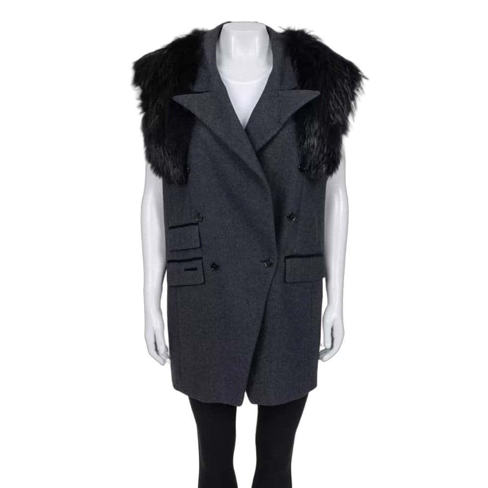 Dolce & Gabbana Dolce & Gabbana Gray Wool & Faux Fur Double-Breasted Vest Sz.40 pre-owned Grey Wool Good condition - Front View