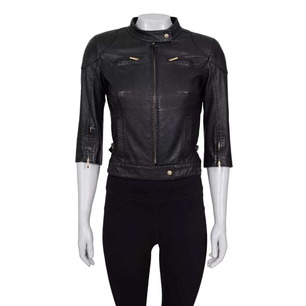 Fendi Fendi Black Leather Cropped Sleeve Jacket sz.40 pre-owned Black Leather Good condition - Front View