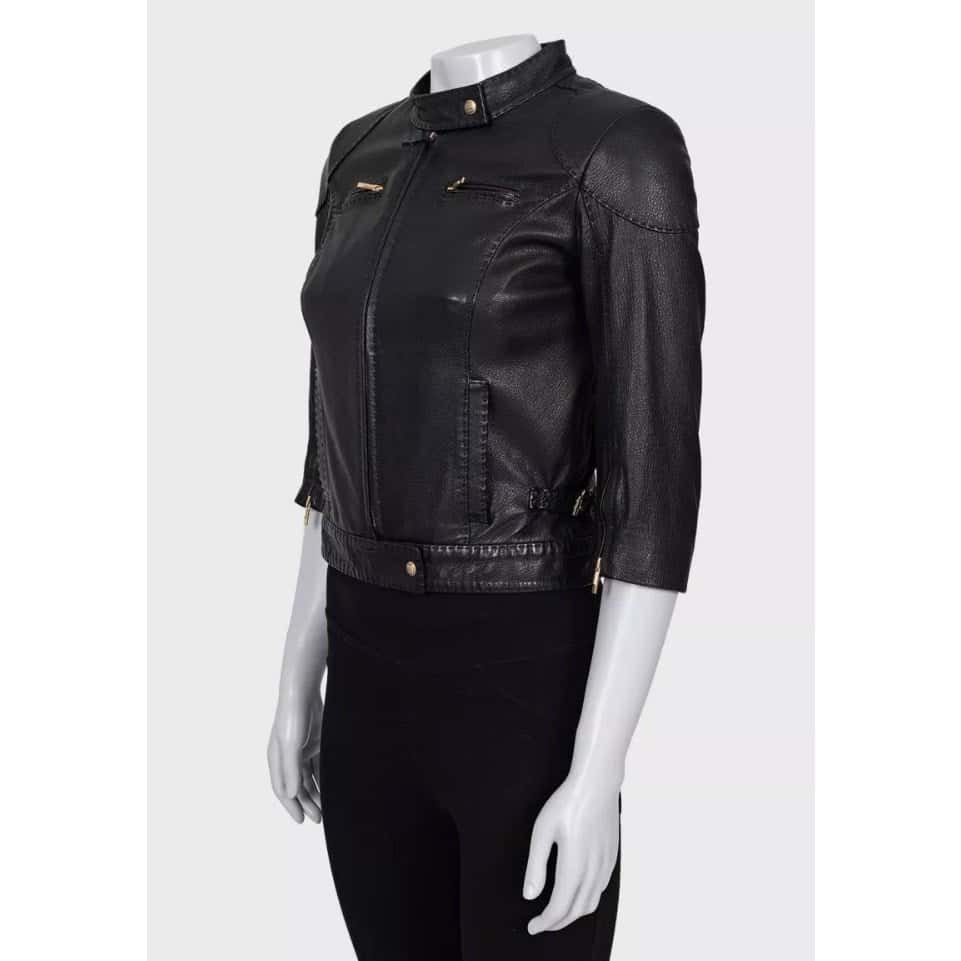 Fendi Fendi Black Leather Cropped Sleeve Jacket sz.40 pre-owned Black Leather Good condition - Back View