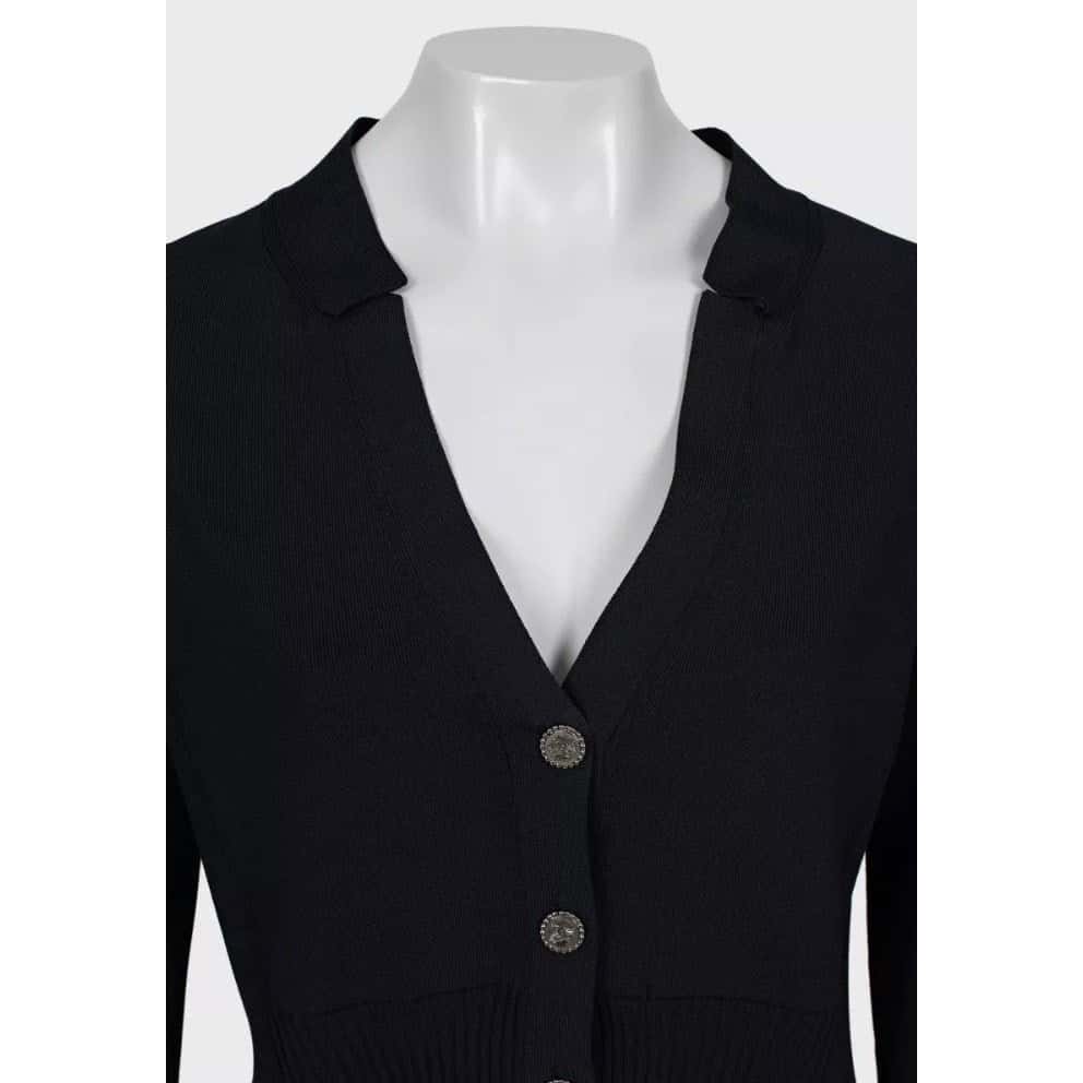 Chanel NWOT Chanel Black V-Neck Cardigan | Never Worn Sz.42/XL Pre-owned Black Never worn - Model View