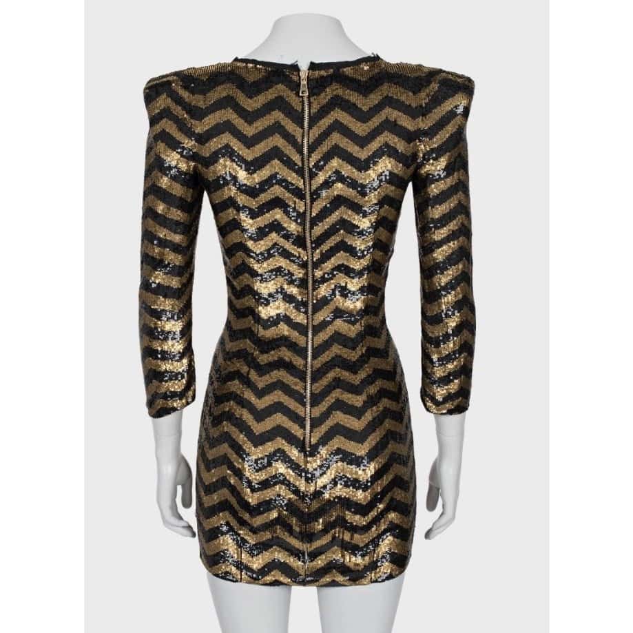 Balmain Balmain Striped Sequin Silk Mini Dress - Size S pre-owned Gold Silk Good condition - Inside View