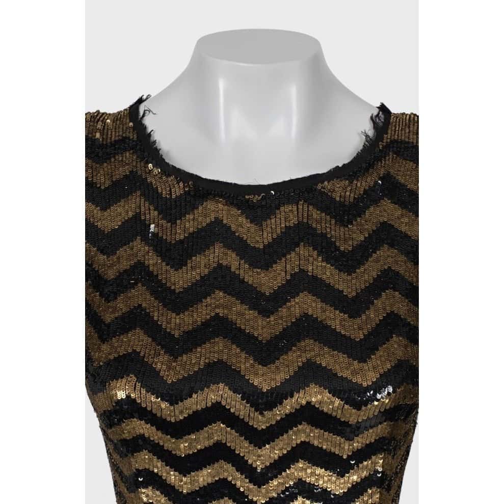 Balmain Balmain Striped Sequin Silk Mini Dress - Size S pre-owned Gold Silk Good condition - Model View